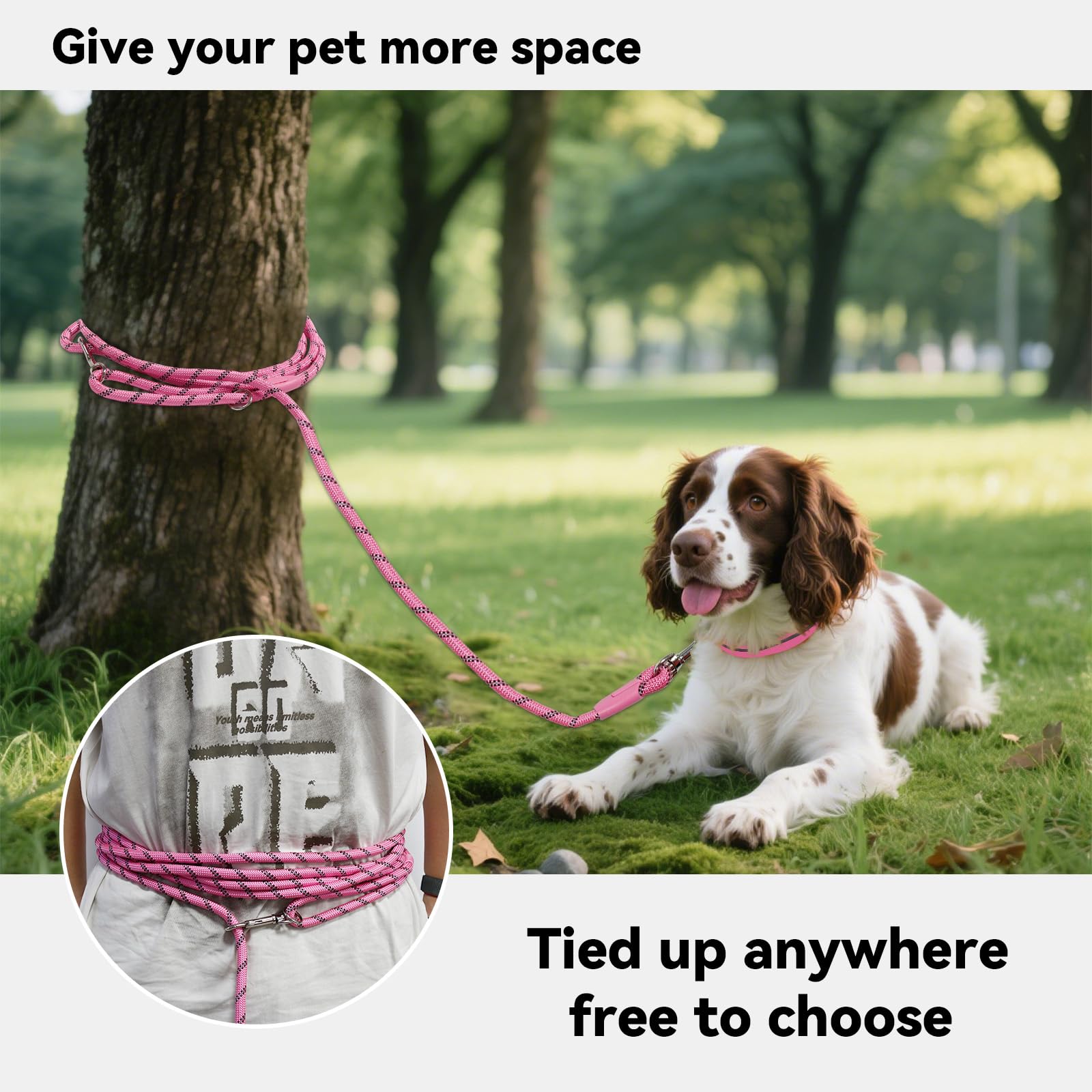 Tairro 10ft pink training leash suitable for extended sessions in the yard.