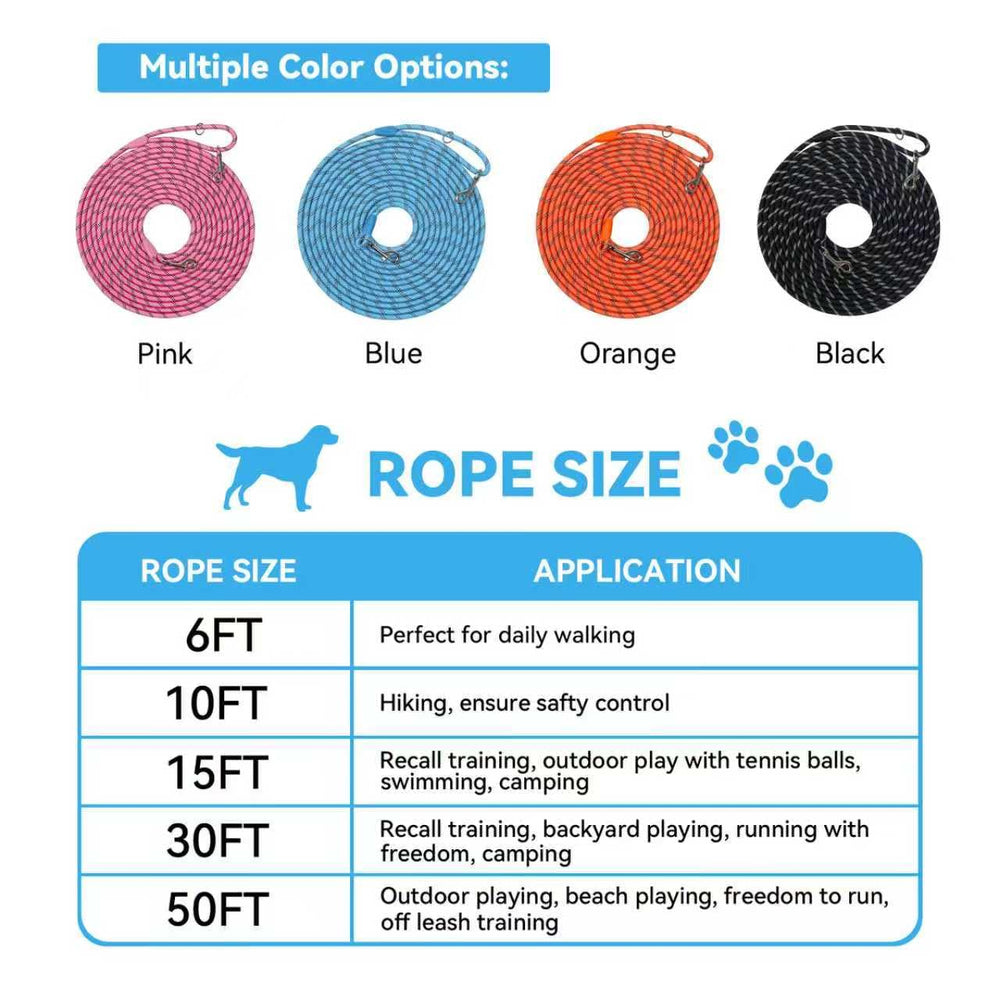 Tairro long dog training leash 50ft orange for expansive play and training.