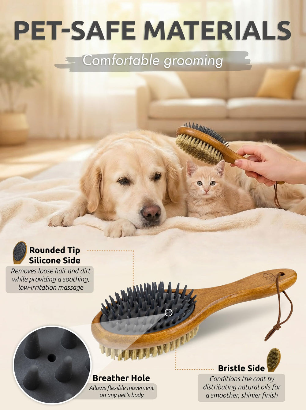 TAKAVU silicone massage side close-up shows gentle grooming for sensitive skin