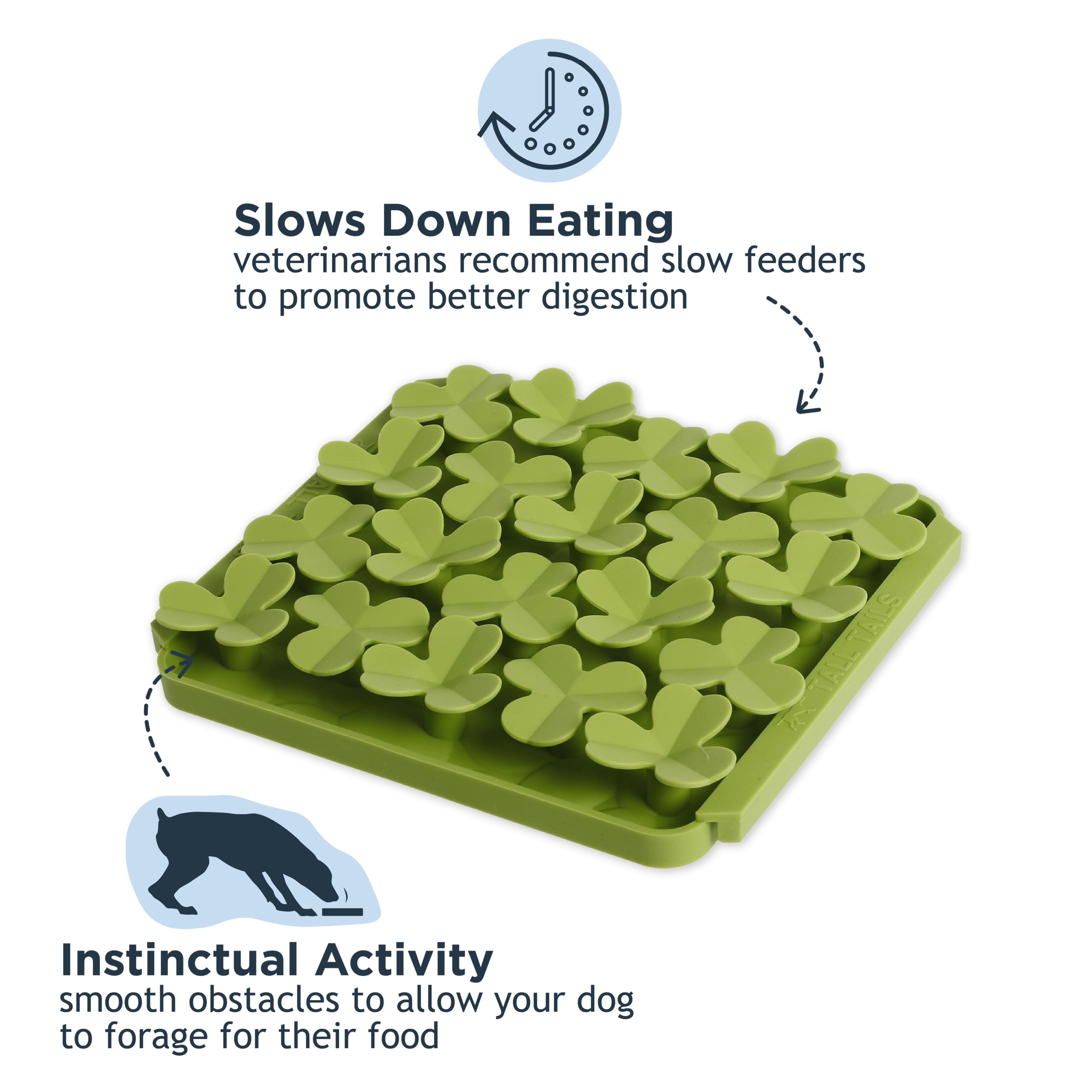 Tall Tails Clover Foraging Mat slow-feeder layout promotes mindful meals.