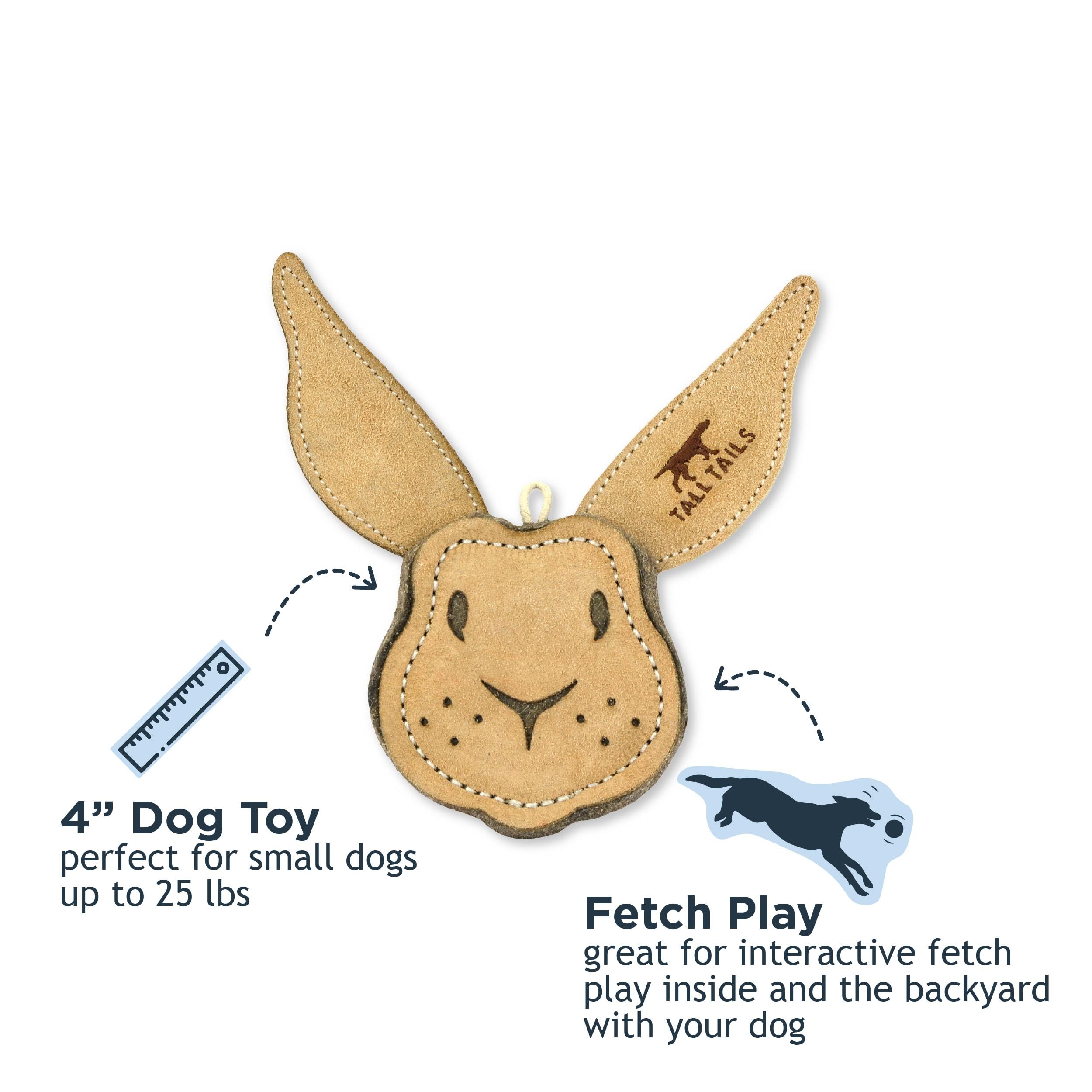 Tall Tails scrappy fetch toy close-up shows buffalo hide layers built to last.
