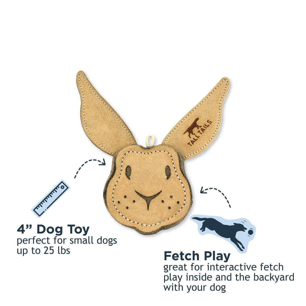 Tall Tails scrappy fetch toy close-up shows buffalo hide layers built to last.