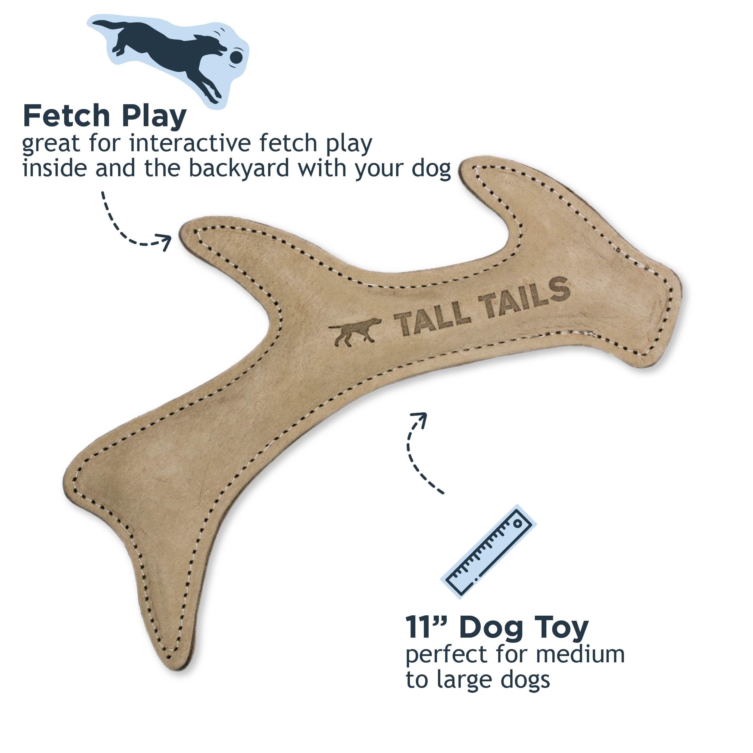 Tall Tails leather antler fetch toy, side view, great for tug-of-war.