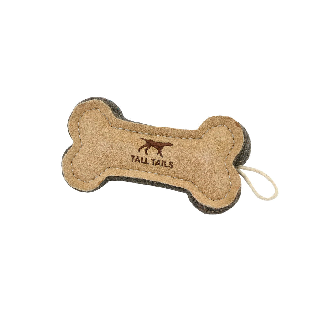 Tall Tails Leather Bone Fetch Toy 6in close-up showing sturdy build for fetch