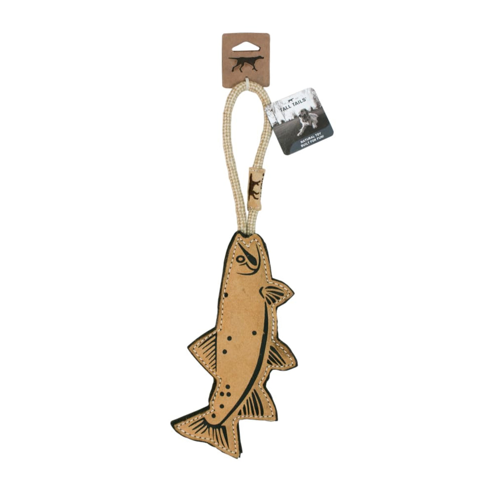 Tall Tails Trout Tug Toy used for a tug-of-war game.
