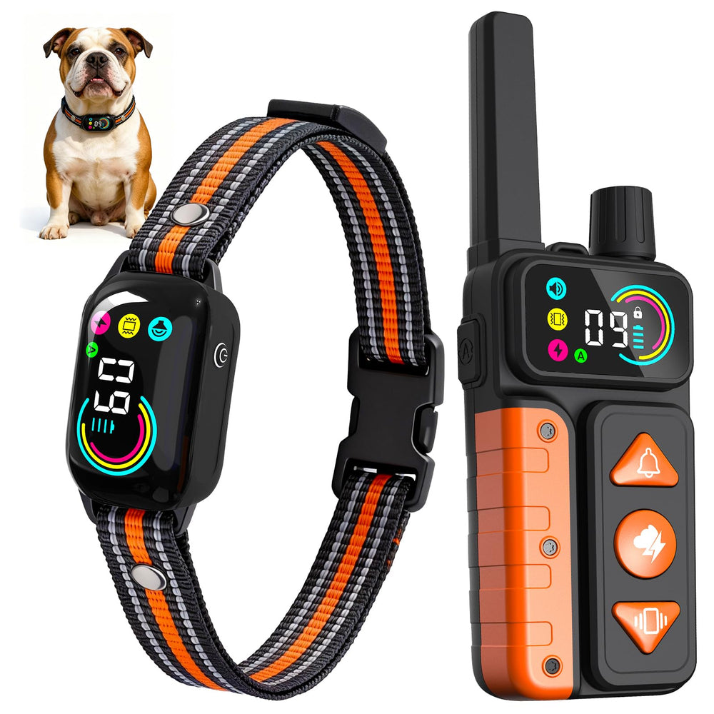 Tallentrol 2-in-1 dog bark collar on a dog's neck showing adjustable strap for training.