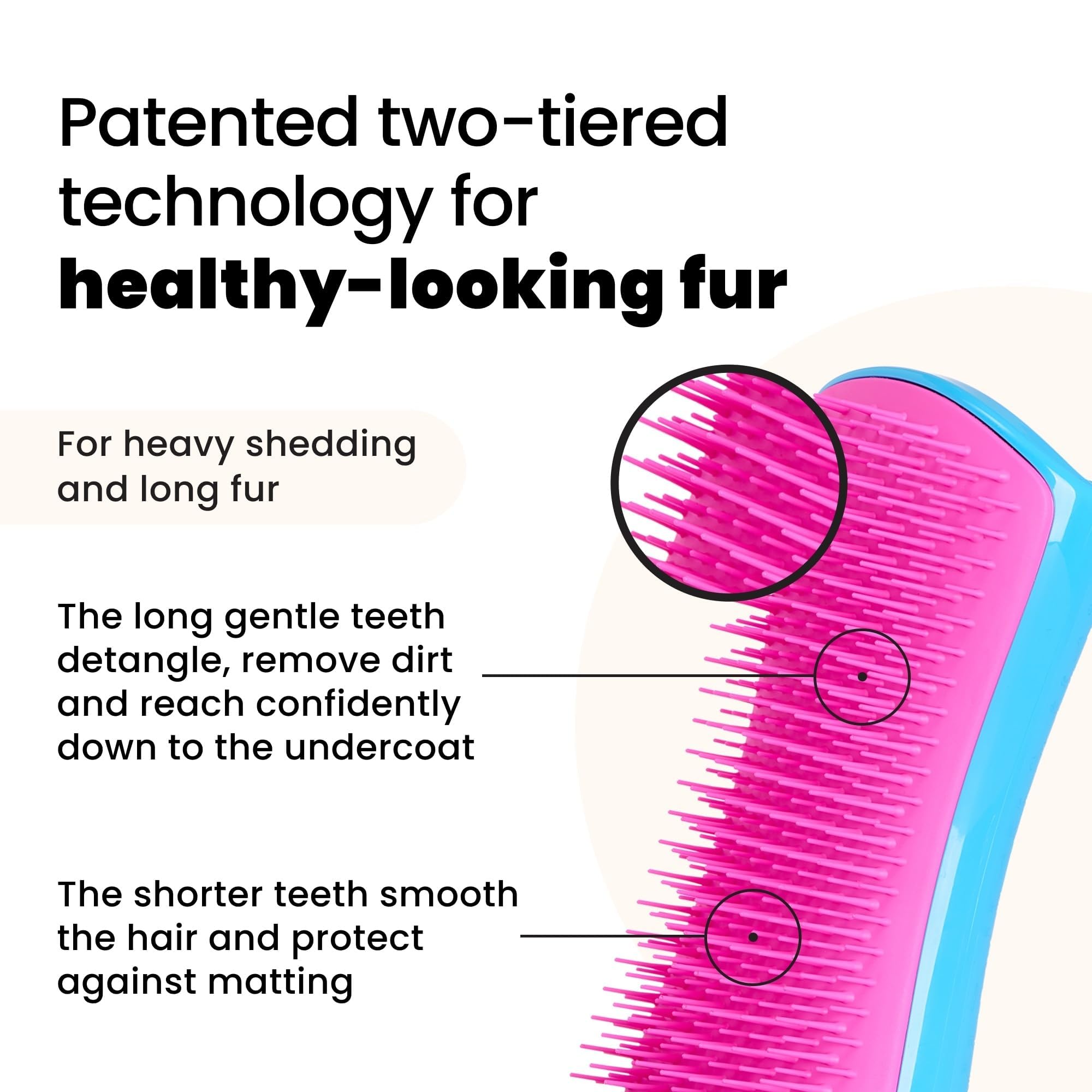 Tangle Teezer two-tier teeth technology on thick dog fur
