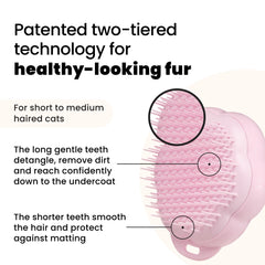 Tangle Teezer Cat Brush with two-tier teeth gently detangles and reduces matting.