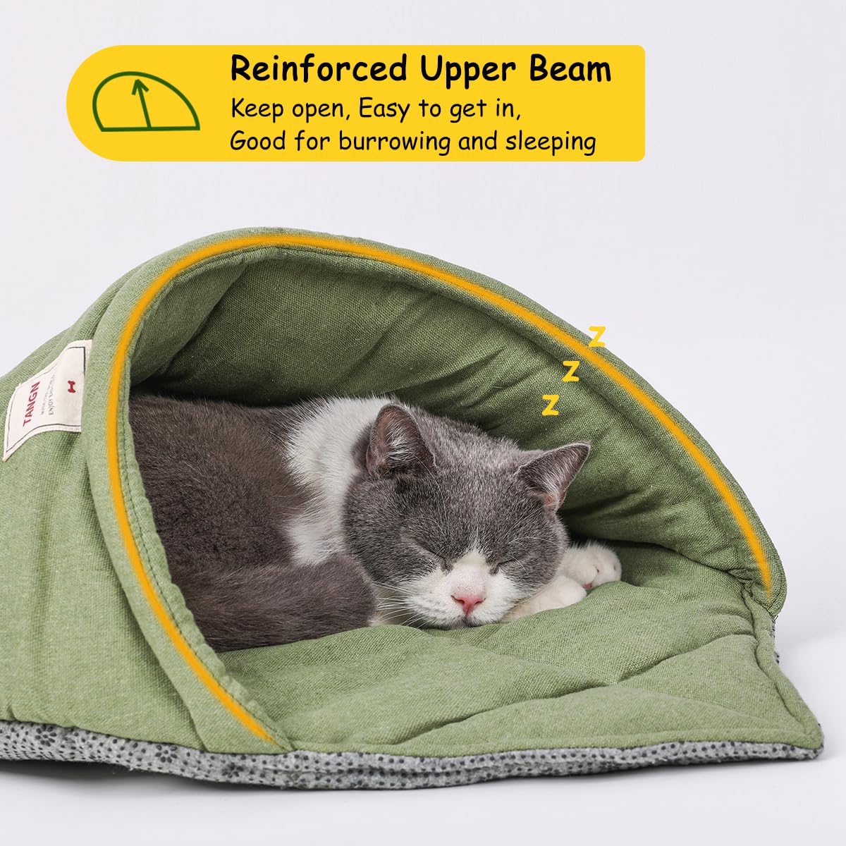 TANGN cat bed burrow interior with padded cotton for restful sleep.