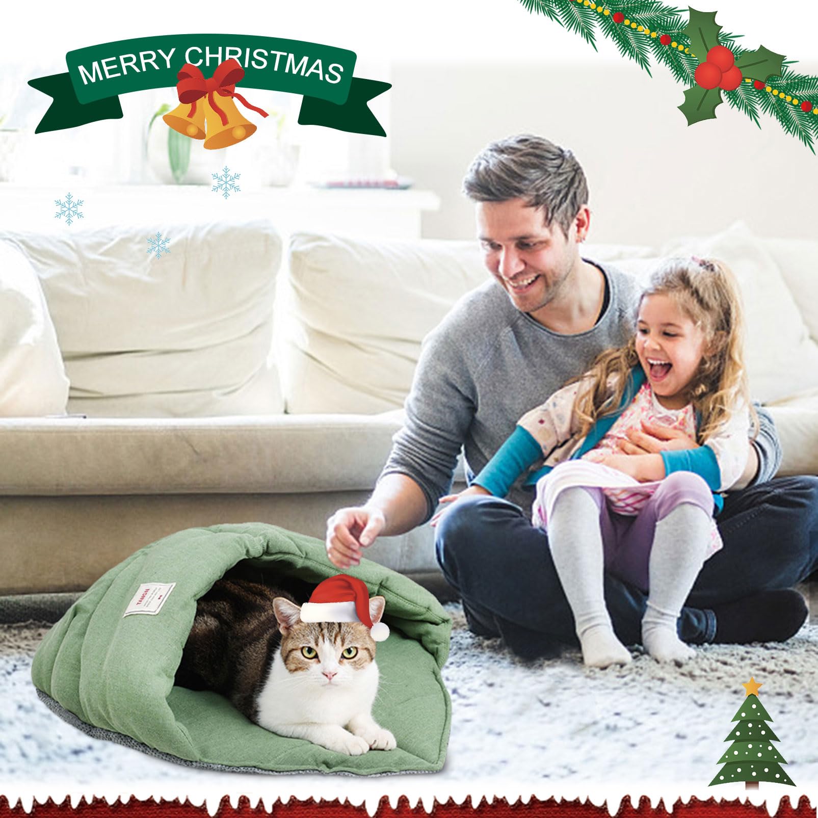 TANGN green cat bed in room setup fits cozy corners at home