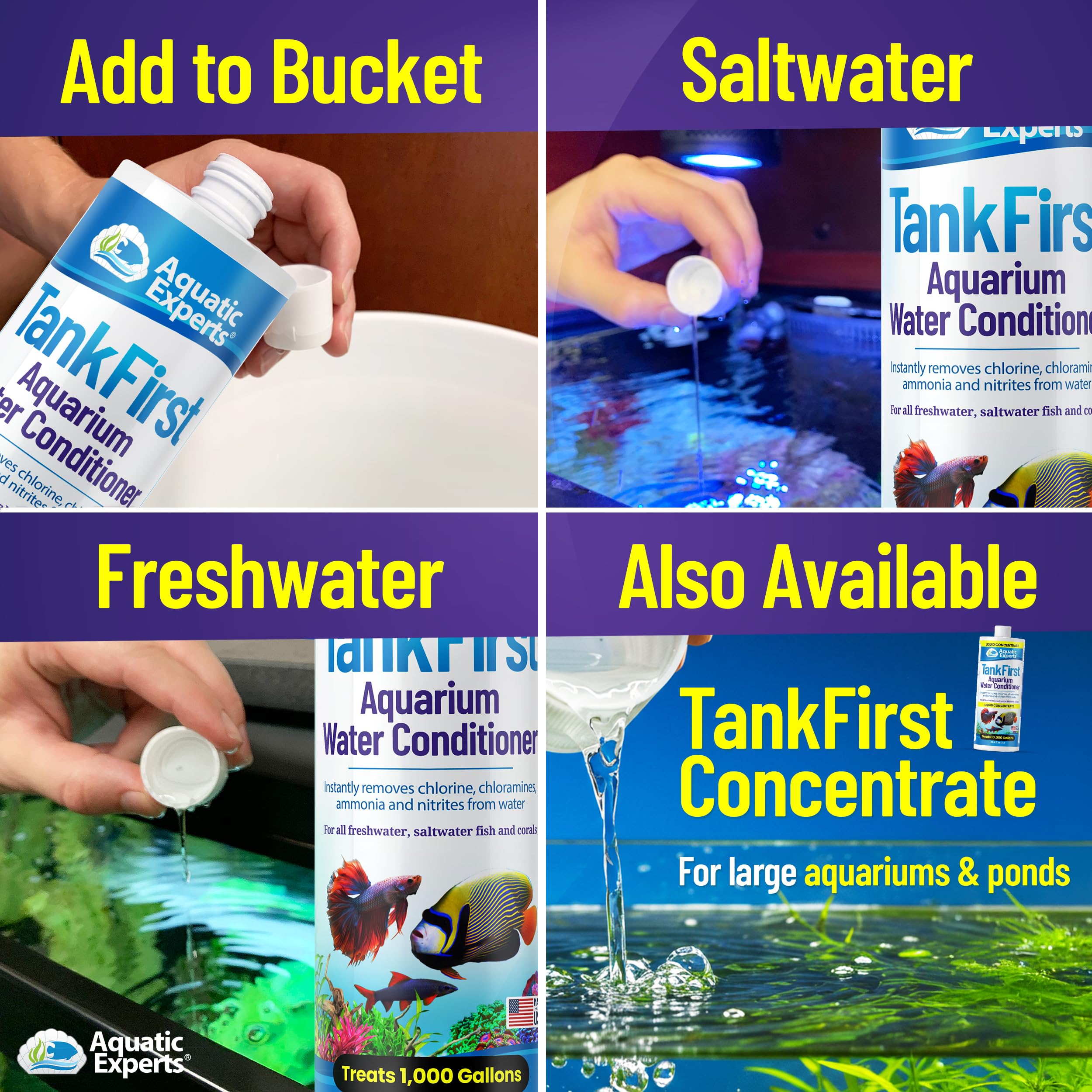 The TankFirst 500ml bottle on glass close-up emphasizes bottle size for home use.