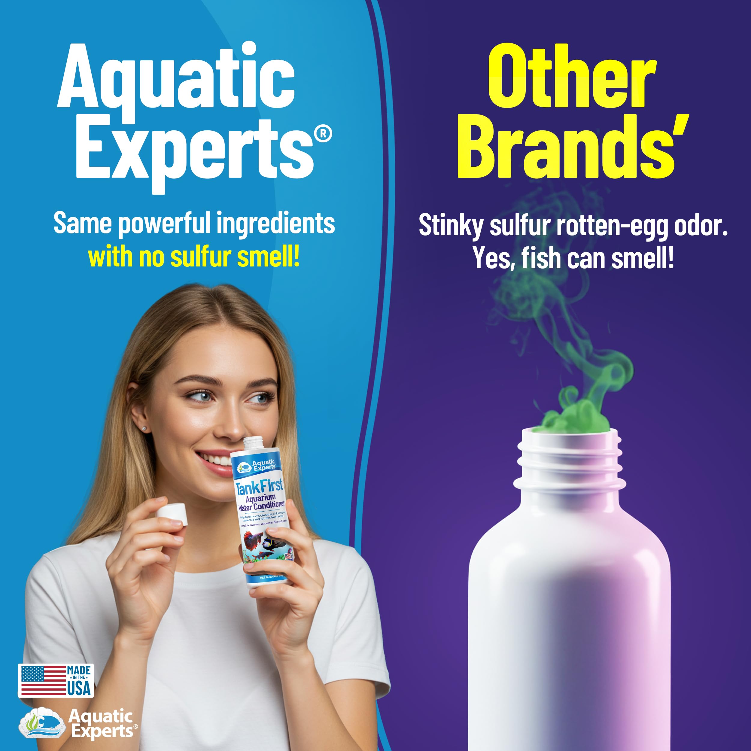 The TankFirst water-change-use close-up shows addition during routine tank maintenance.
