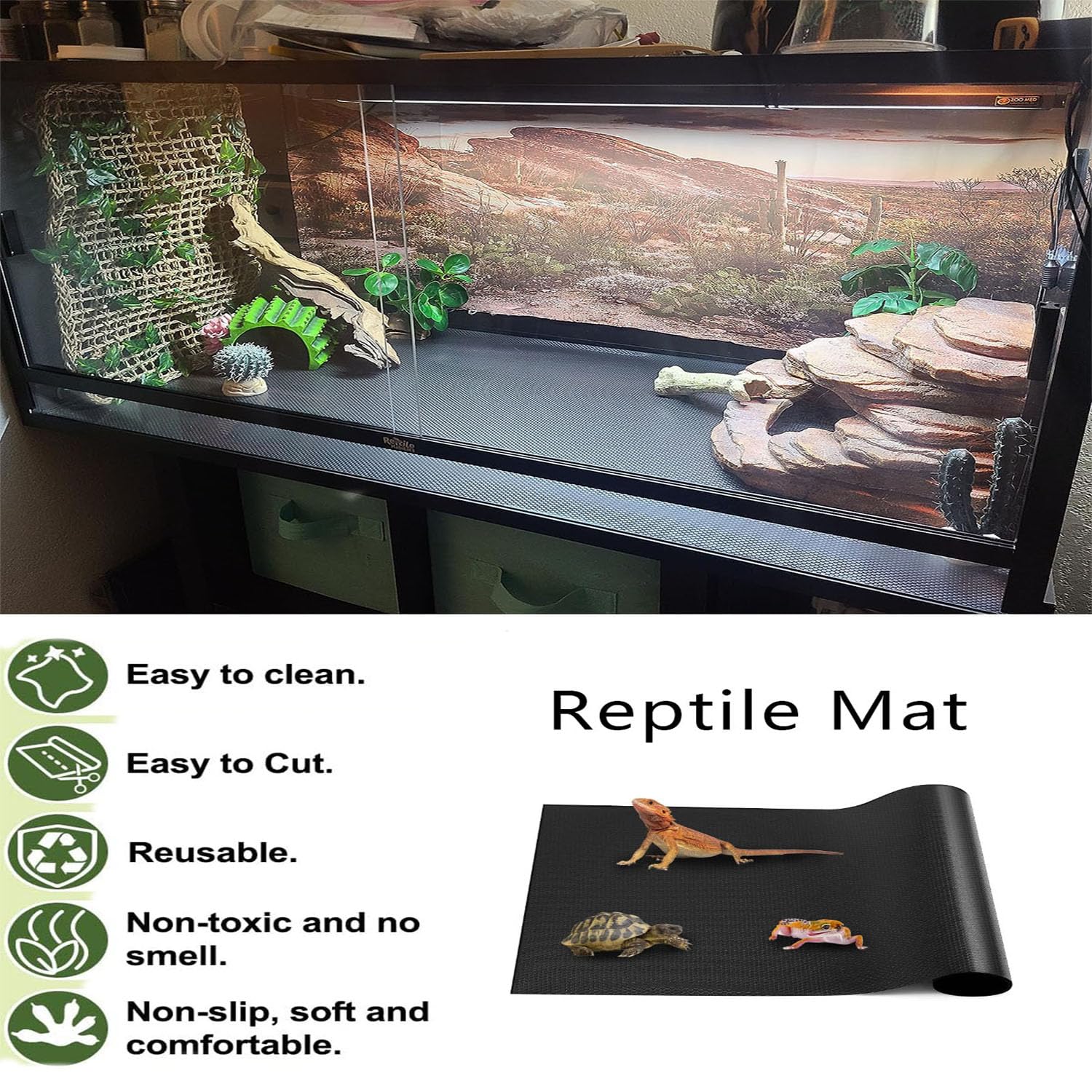 TankMatDecor leopard gecko mat keeps the terrarium surface clean and comfortable.