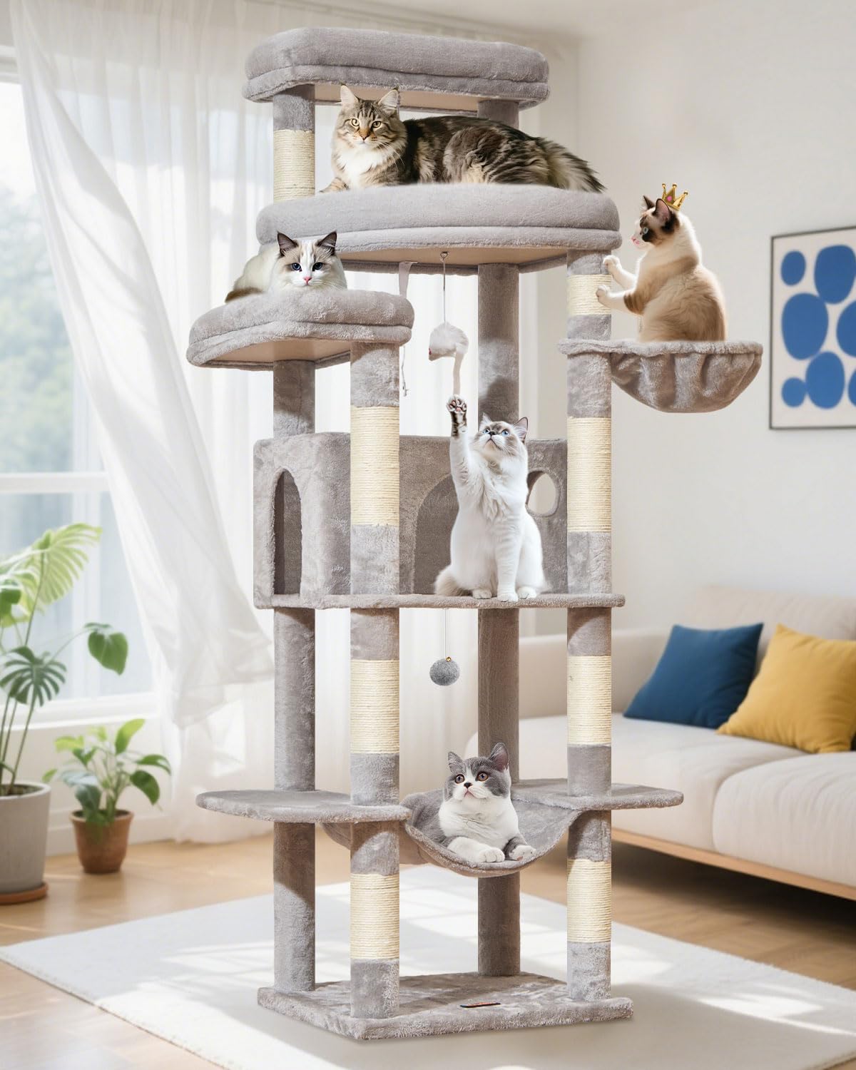 Taoqimiao 71-inch cat tree with giant lookout perch for large cats