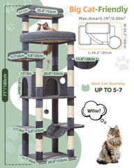 Taoqimiao 71-inch cat tree three-platforms highlights three spacious perches for lounging.