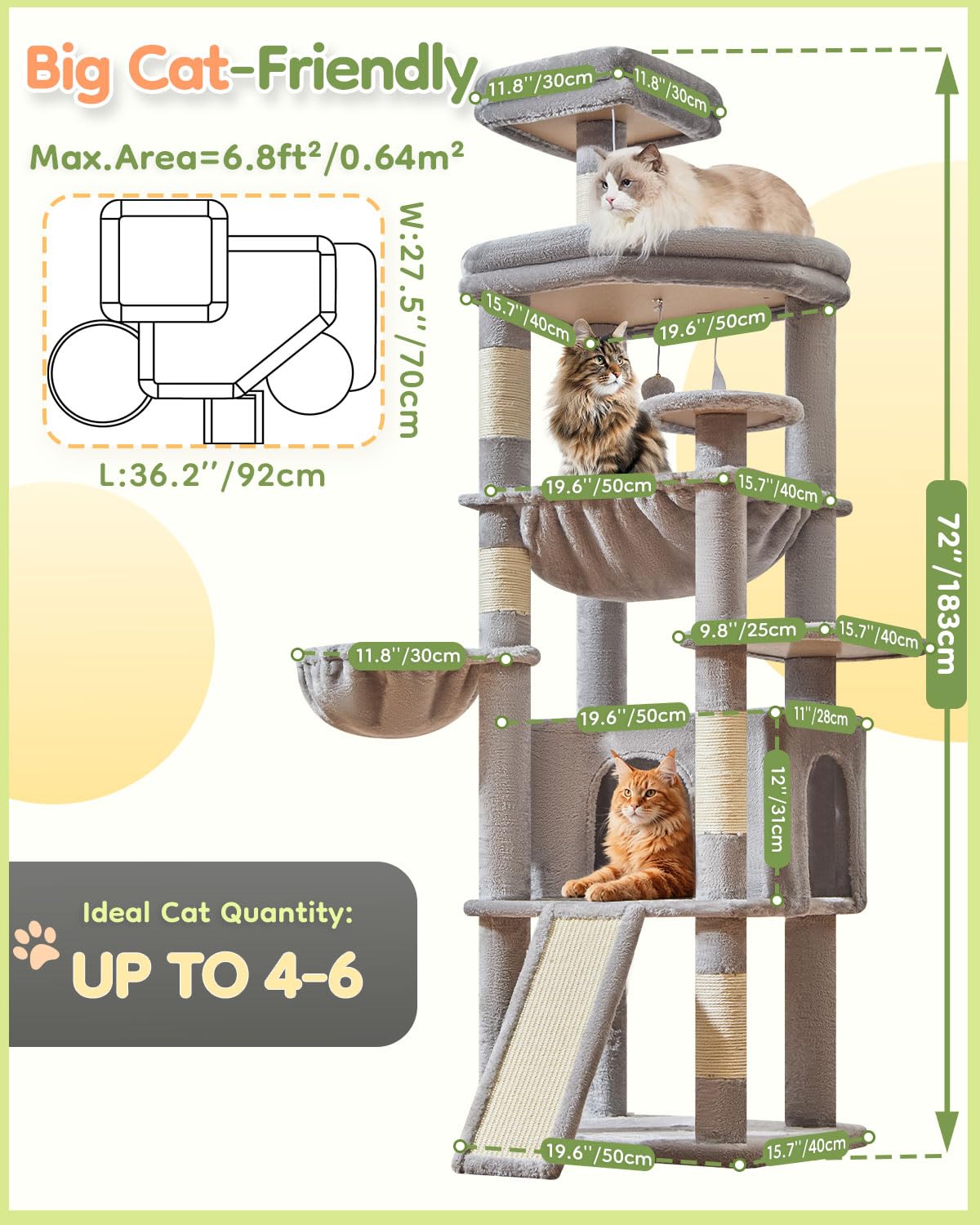 Taoqimiao widened condo lets large cats stretch out comfortably.