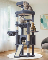 Taoqimiao 72-inch cat tree top platform provides a high lookout for curious cats.
