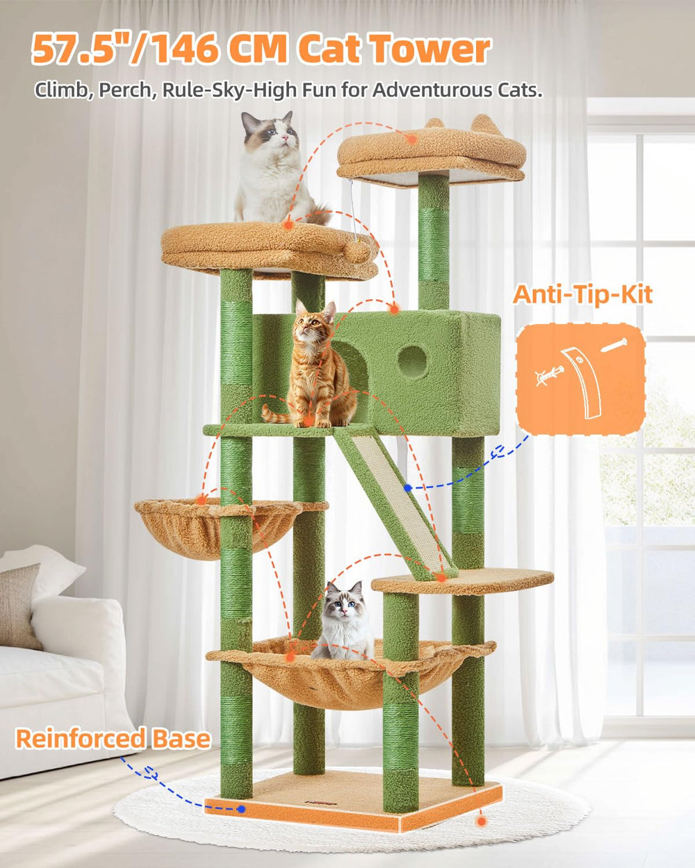 Taoqimiao Cactus Cat Tree eight sisal posts for healthy scratching