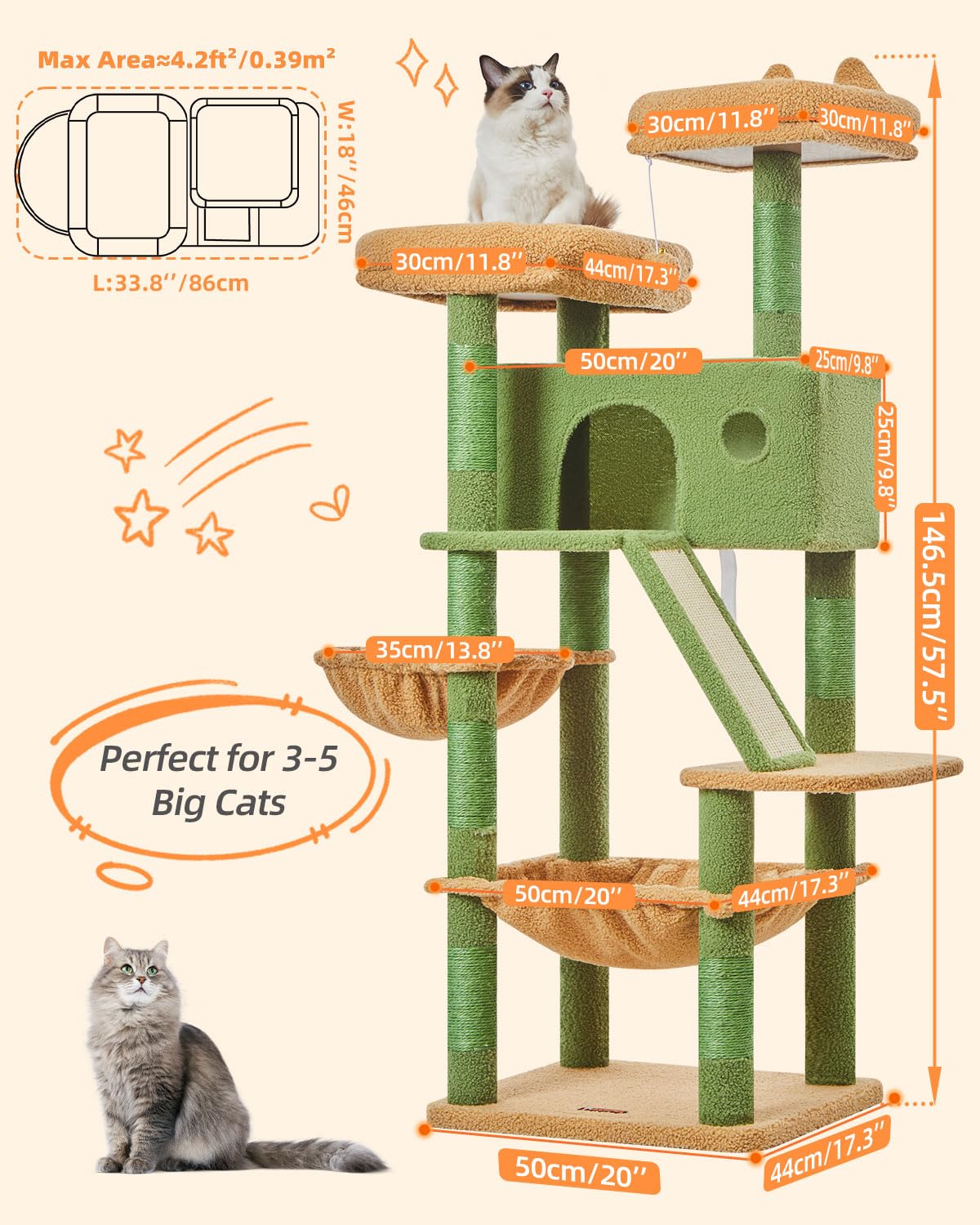Taoqimiao Cactus Cat Tree indoor condo provides private space
