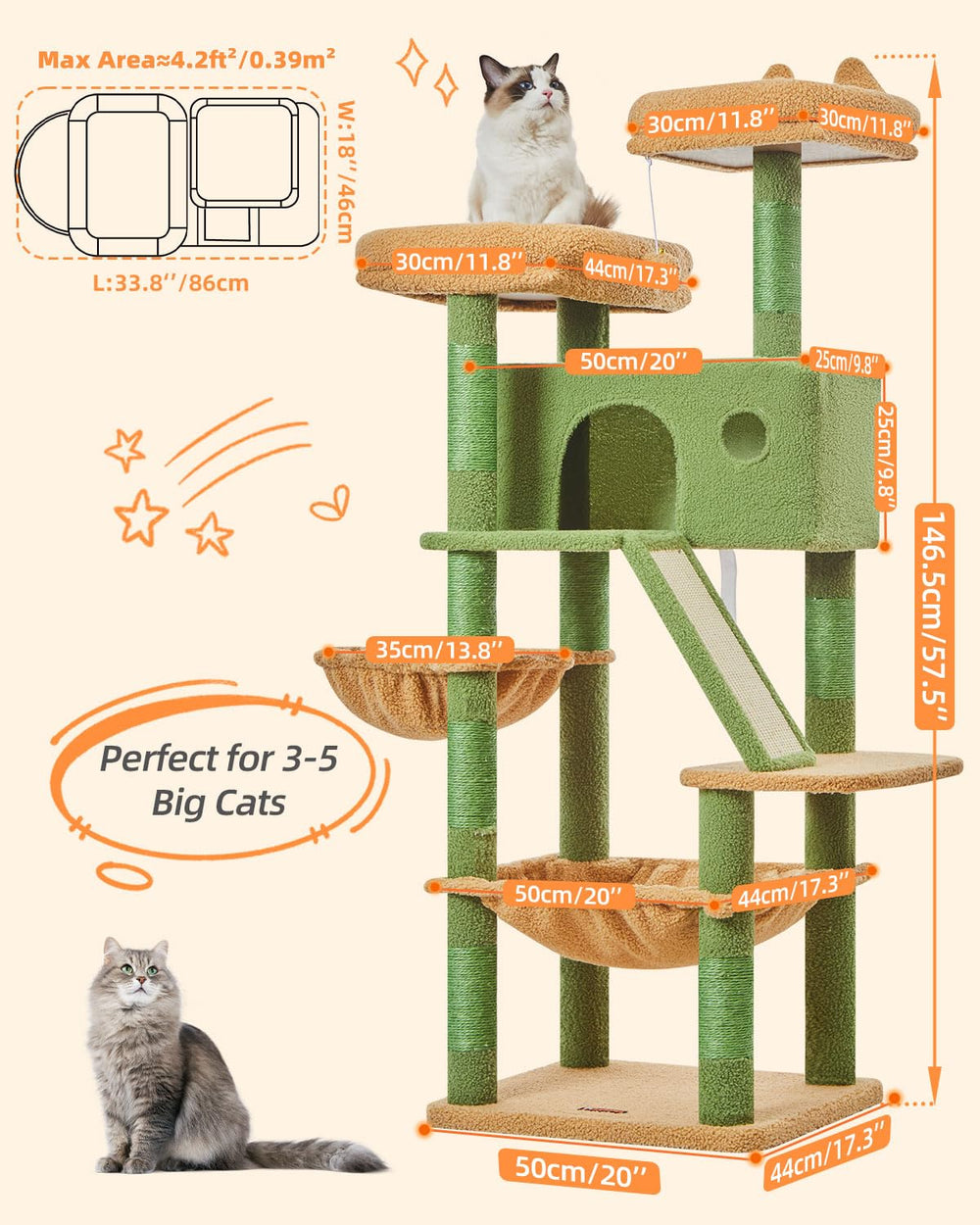 Taoqimiao Cactus Cat Tree indoor condo provides private space
