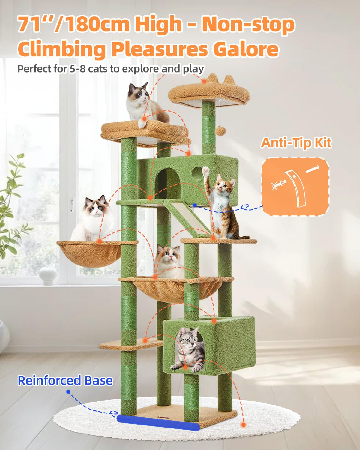 Scratch board on Taoqimiao cactus cat tree protects furniture during play