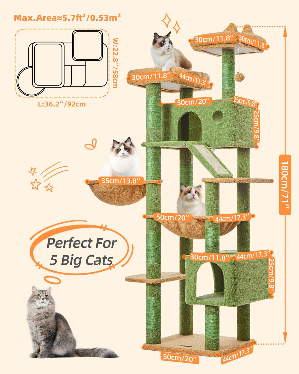Three-door cave on Taoqimiao cactus cat tree invites climbing and exploring