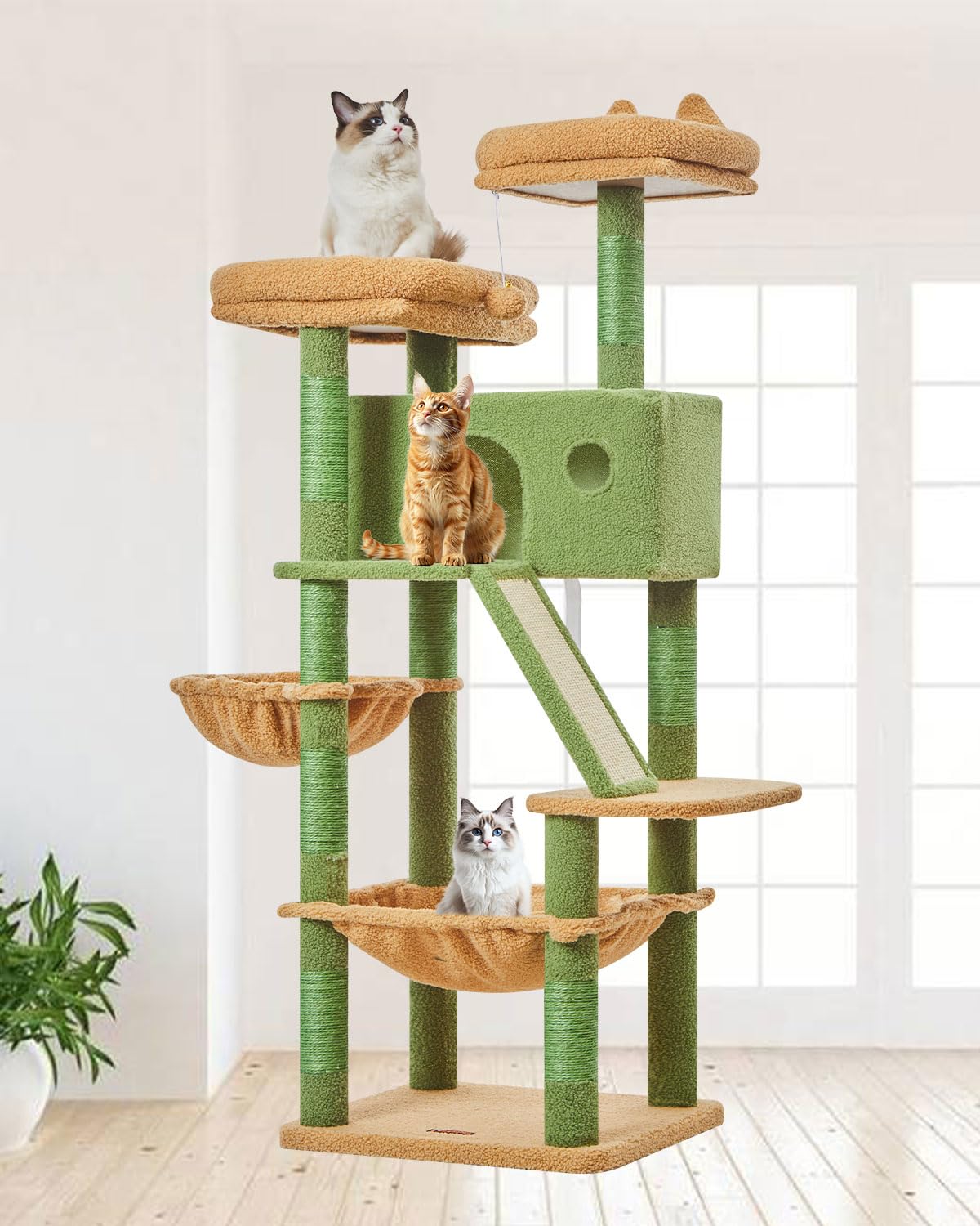 Taoqimiao Cactus Cat Tree top perches offer elevated views for indoor cats