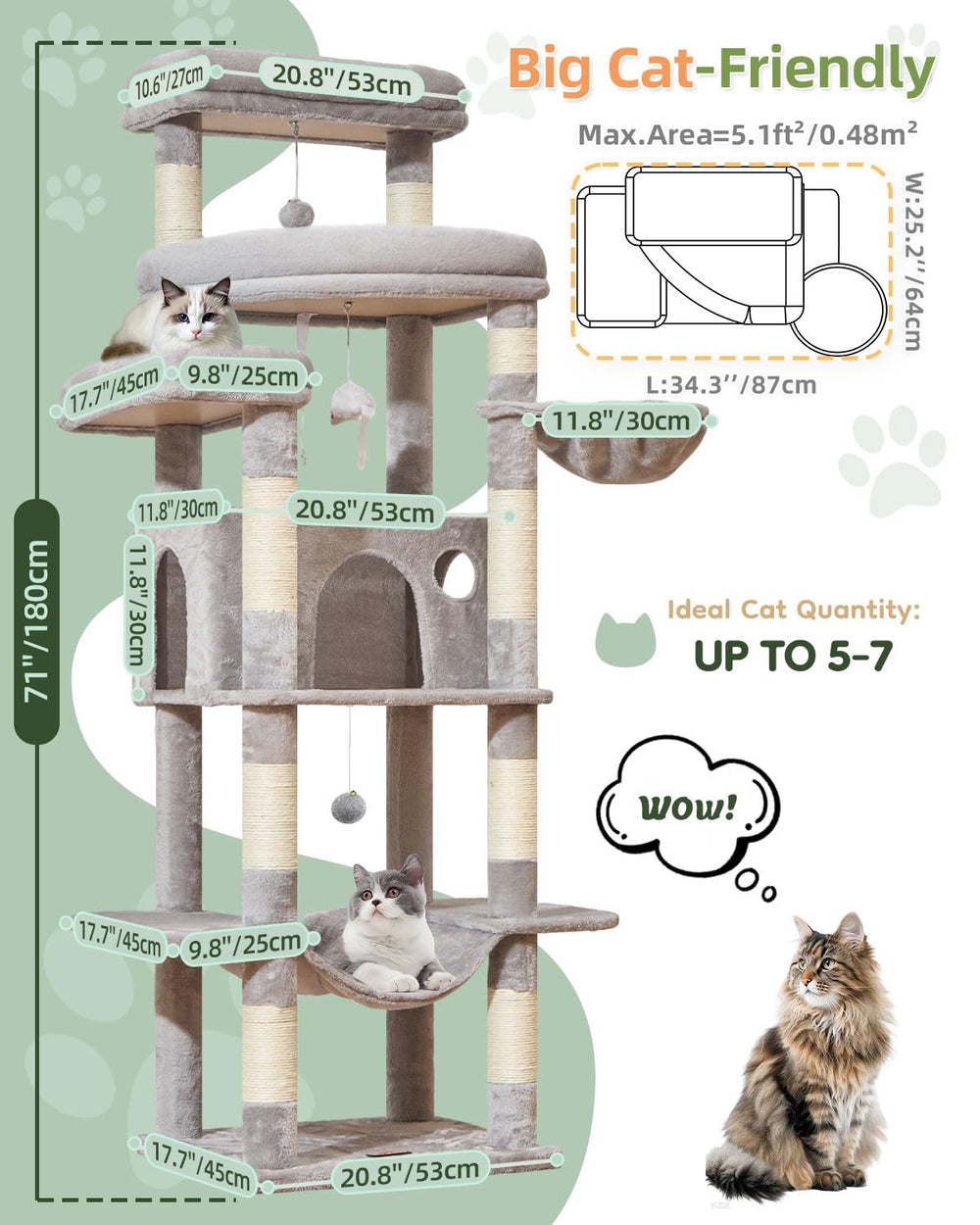 Taoqimiao cat tree with three-platform design for multi-level lounging