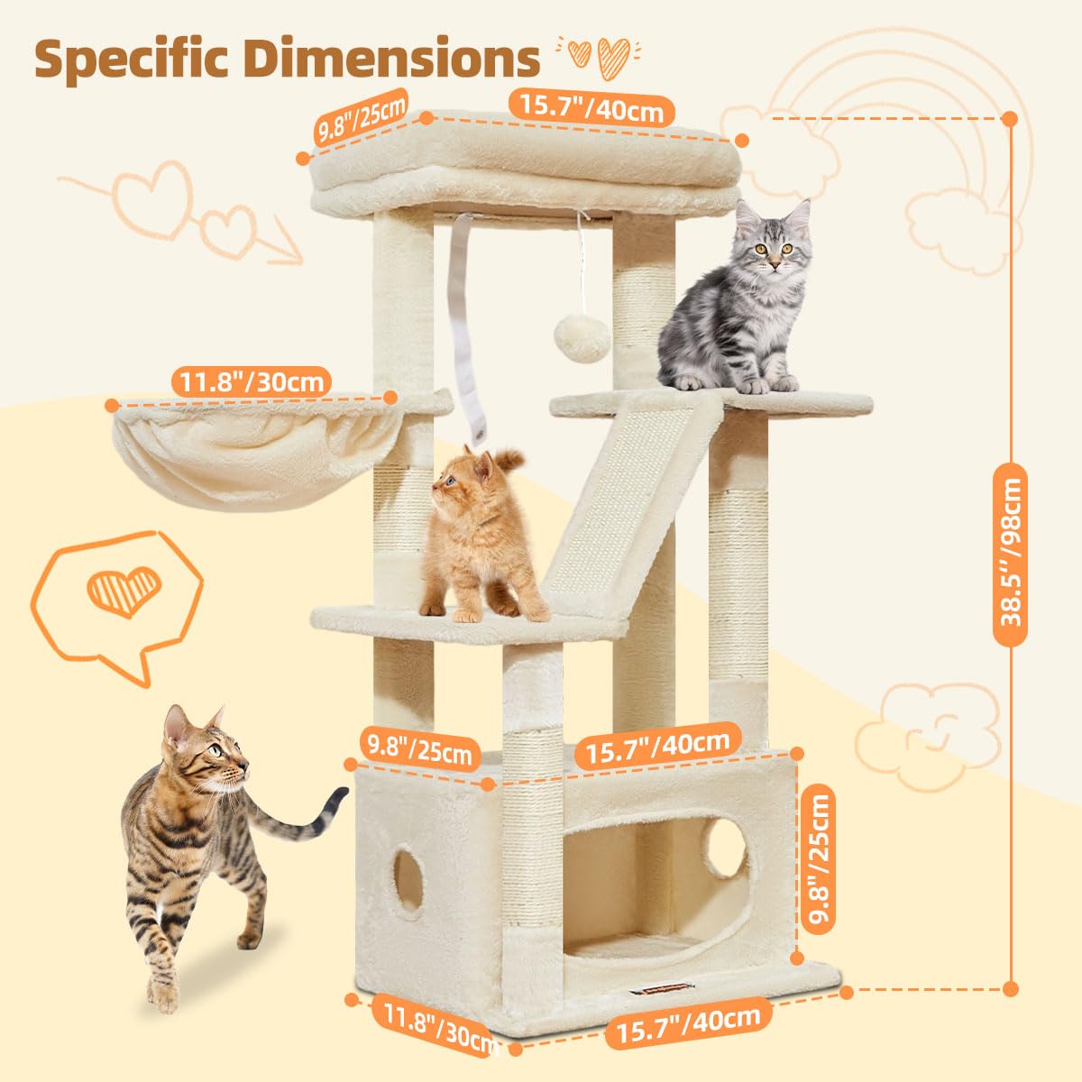 Taoqimiao cat tree 38-5 inch adjustable baskets: versatile kitten resting spots