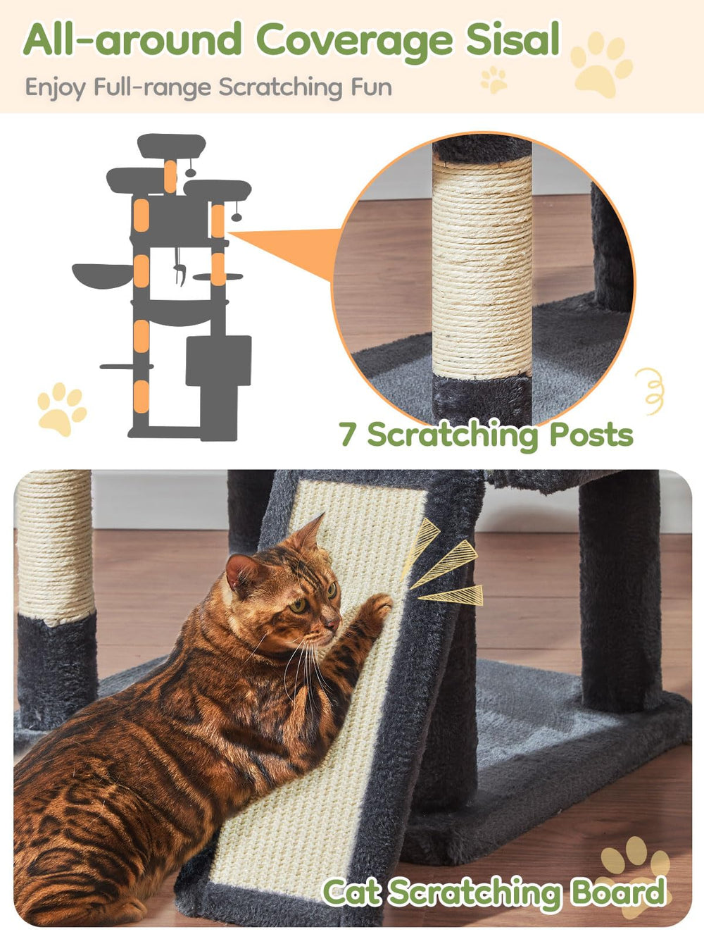 Extra-large metal hammock on Taoqimiao cat tree for spacious naps.