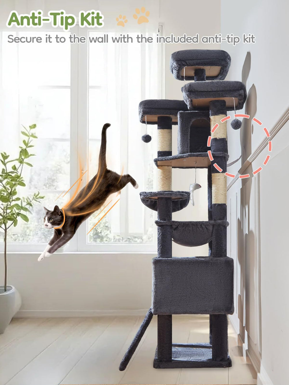 Large scratching board integrated into Taoqimiao cat tree design.