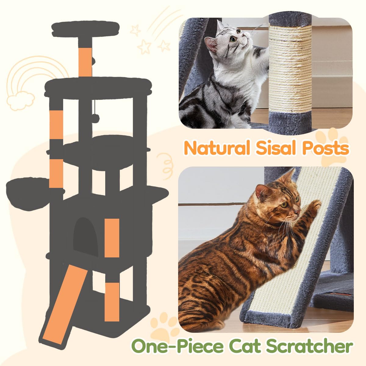 Taoqimiao one-piece scratching board and five posts offer varied scratching options.