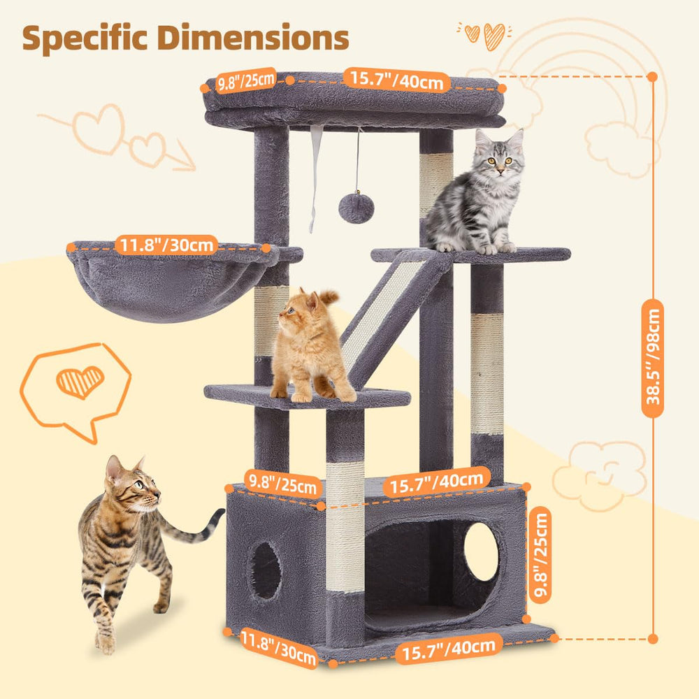 Taoqimiao cat tree shows natural sisal columns ideal for scratching and play.