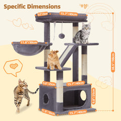 Taoqimiao cat tree shows natural sisal columns ideal for scratching and play.