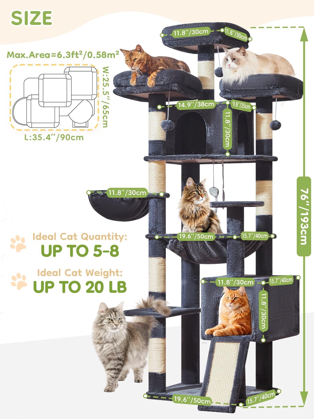 Seven sisal posts on Taoqimiao cat tree encourage scratching and play.
