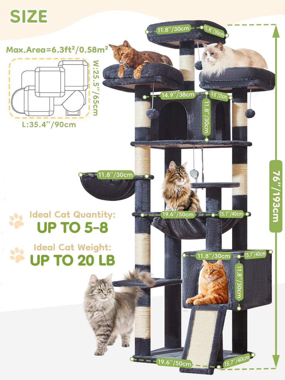 Seven sisal posts on Taoqimiao cat tree encourage scratching and play.