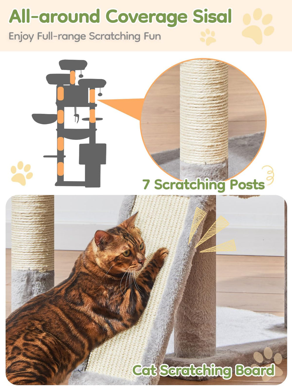 Taoqimiao sisal posts on cat tree for scratching protection