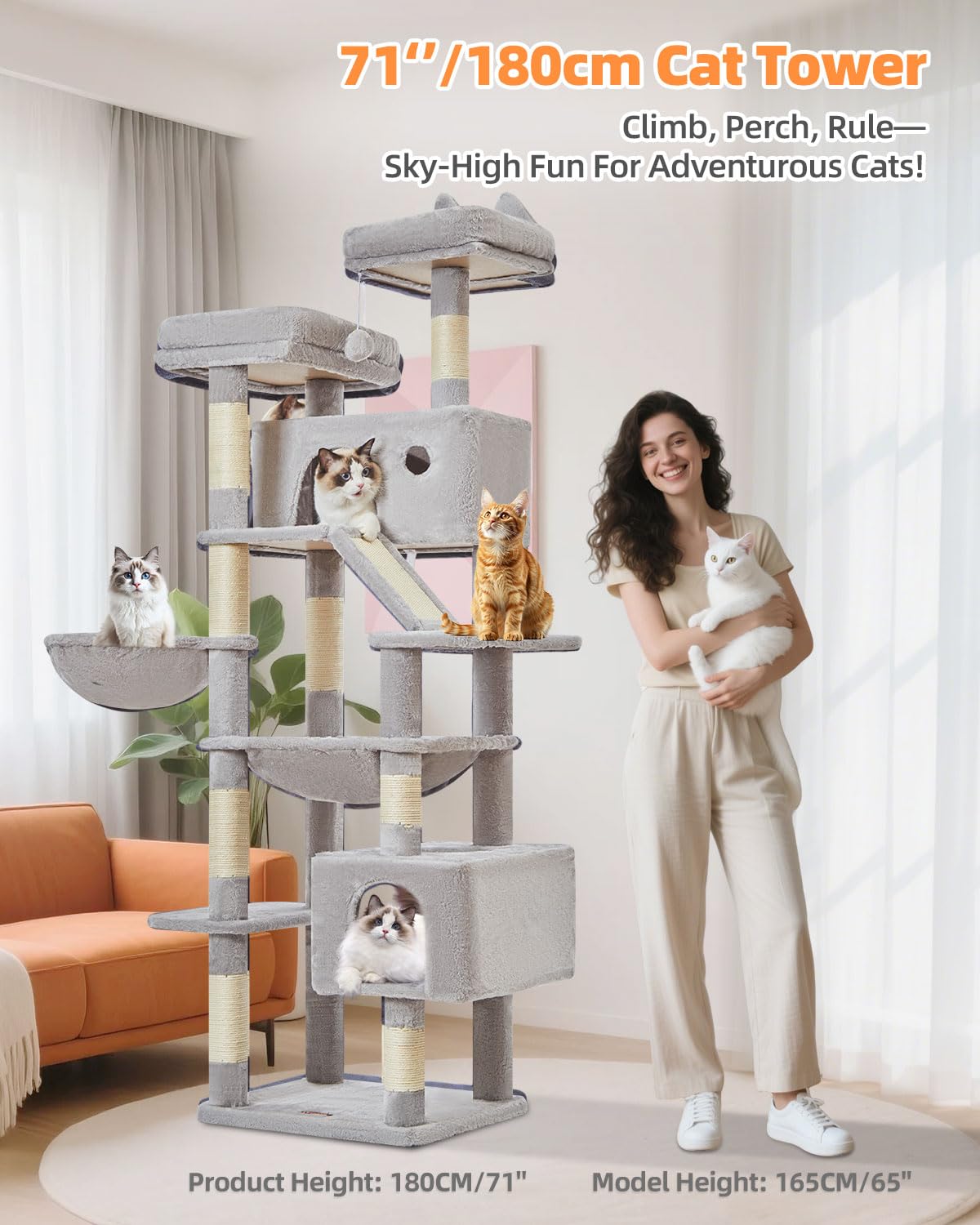 Taoqimiao cat tree sturdy metal frame supports multi-level exploration