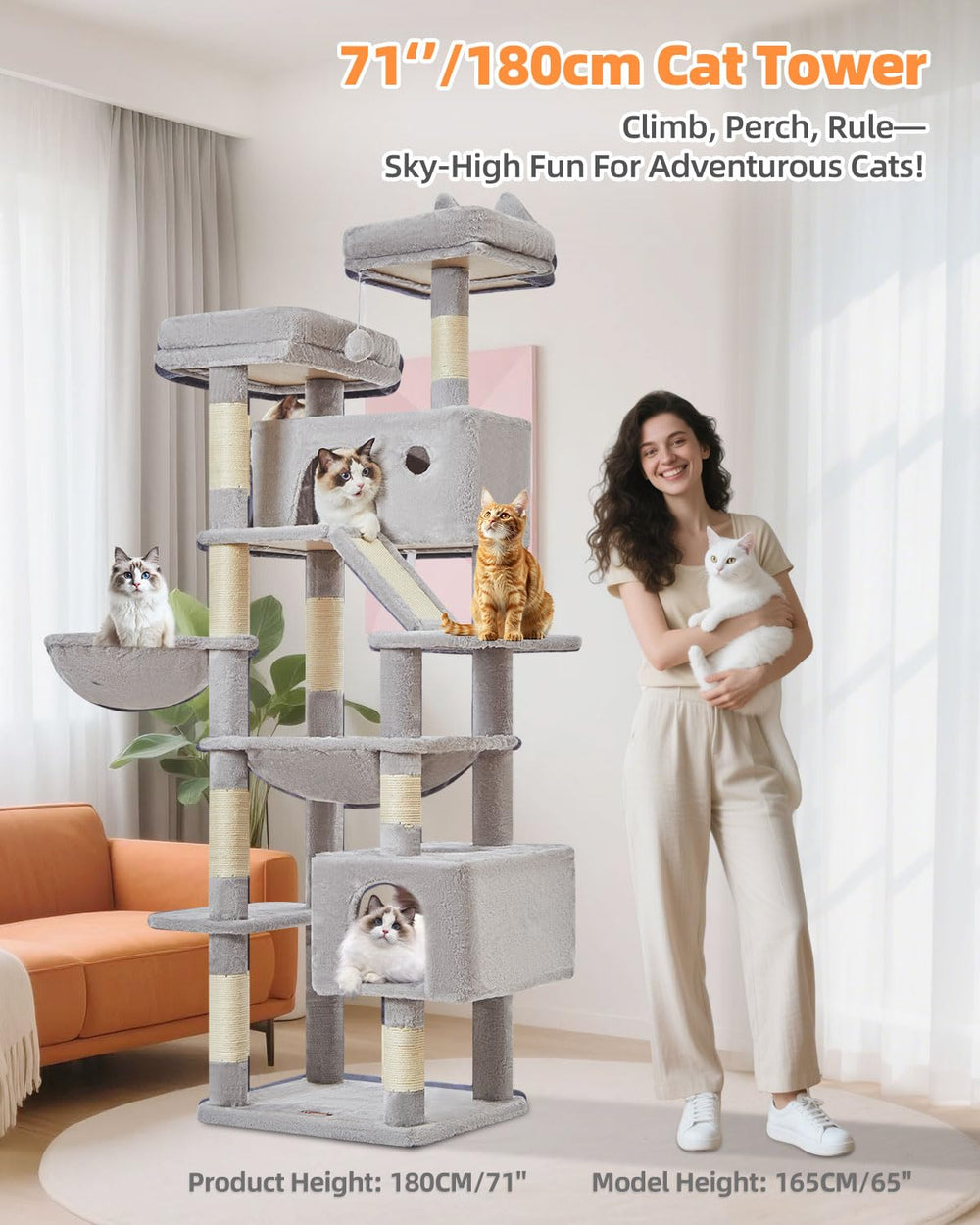 Taoqimiao cat tree sturdy metal frame supports multi-level exploration