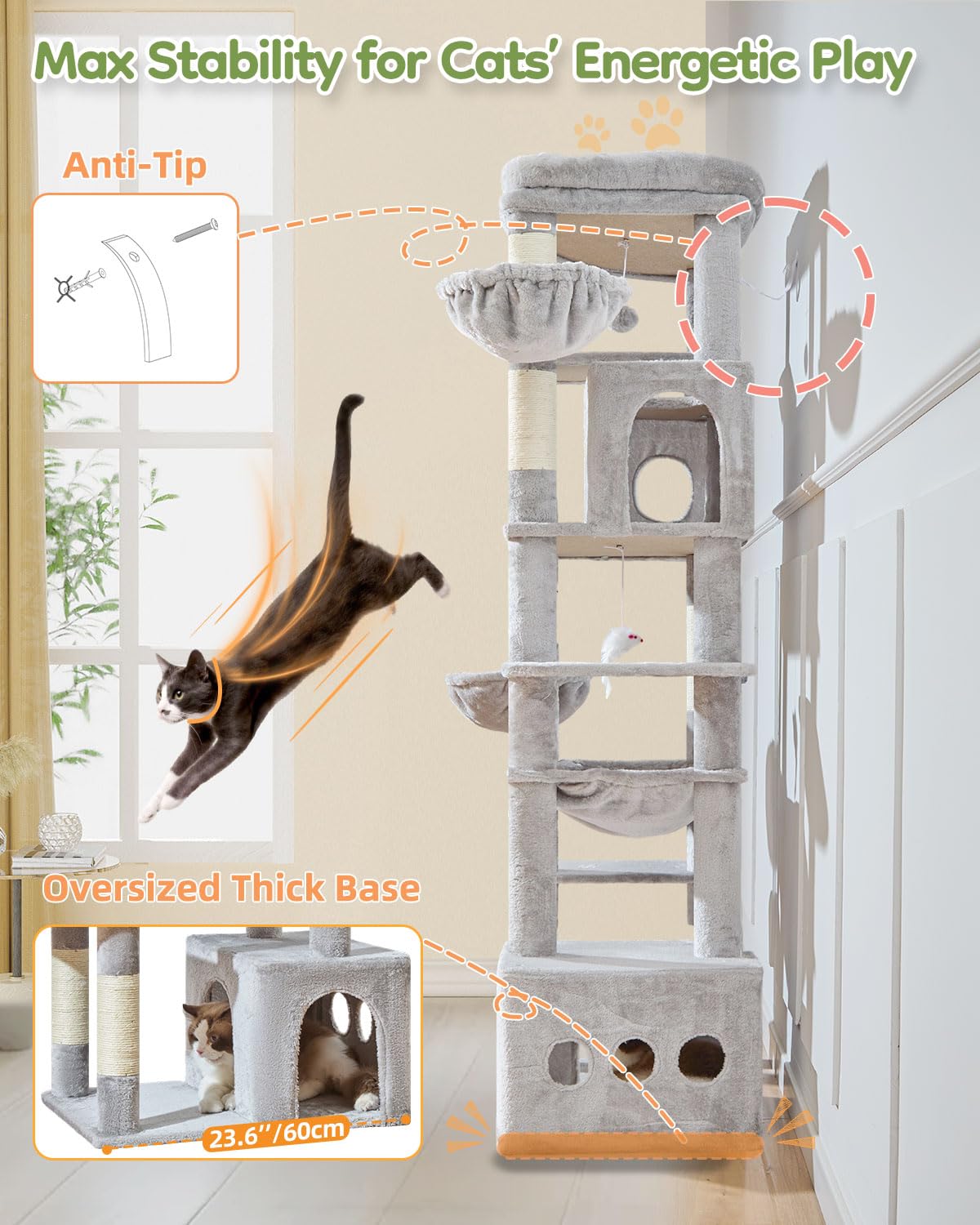 Taoqimiao large-cat weight capacity up to 25 lbs for safe climbing.