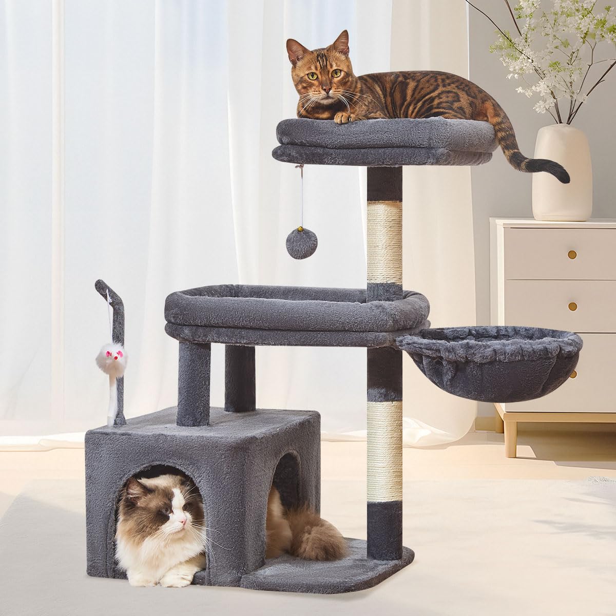 Taoqimiao MS043G cat tree base provides stable support for active indoor cats.