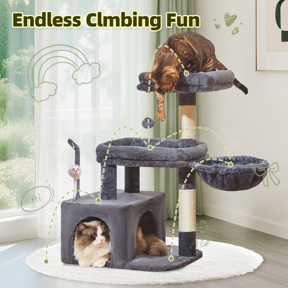 Taoqimiao MS043G scratching posts help protect furniture from claws.