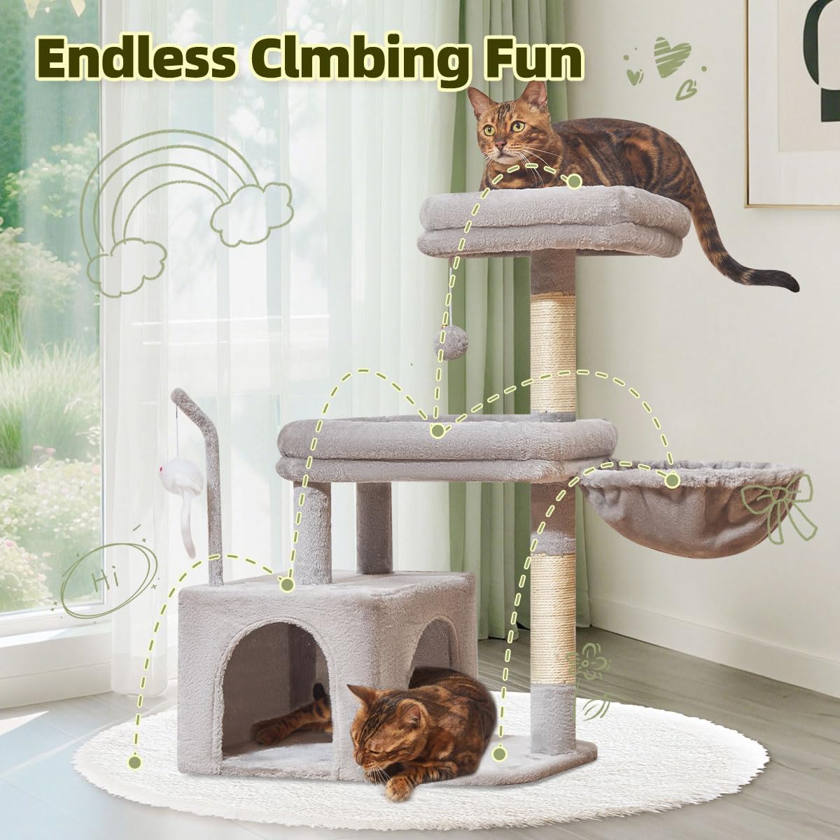 Taoqimiao MS043W indoor cat tree fits small to medium spaces with multiple levels