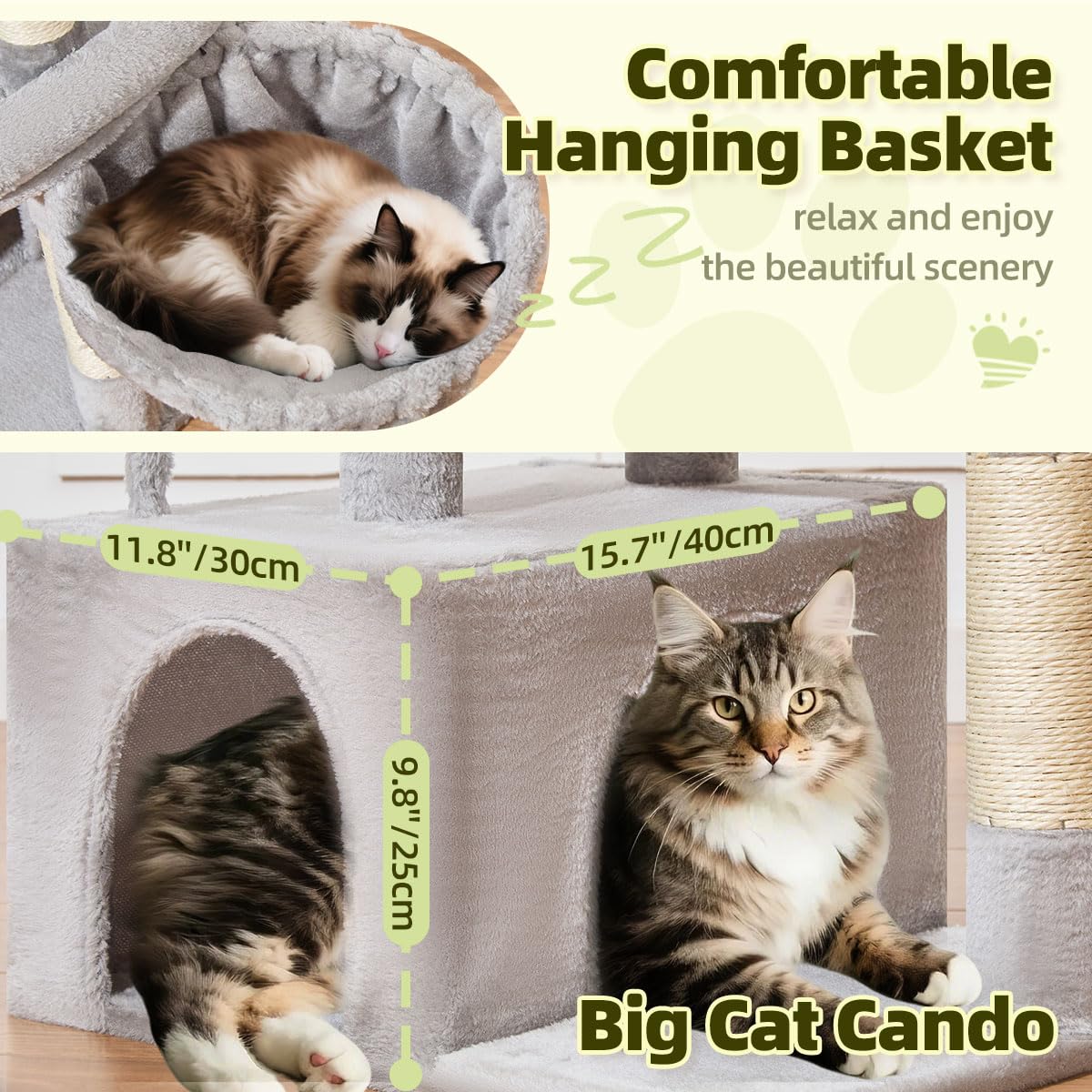 Taoqimiao MS043W cat tree spacious cave creates private retreat for naps