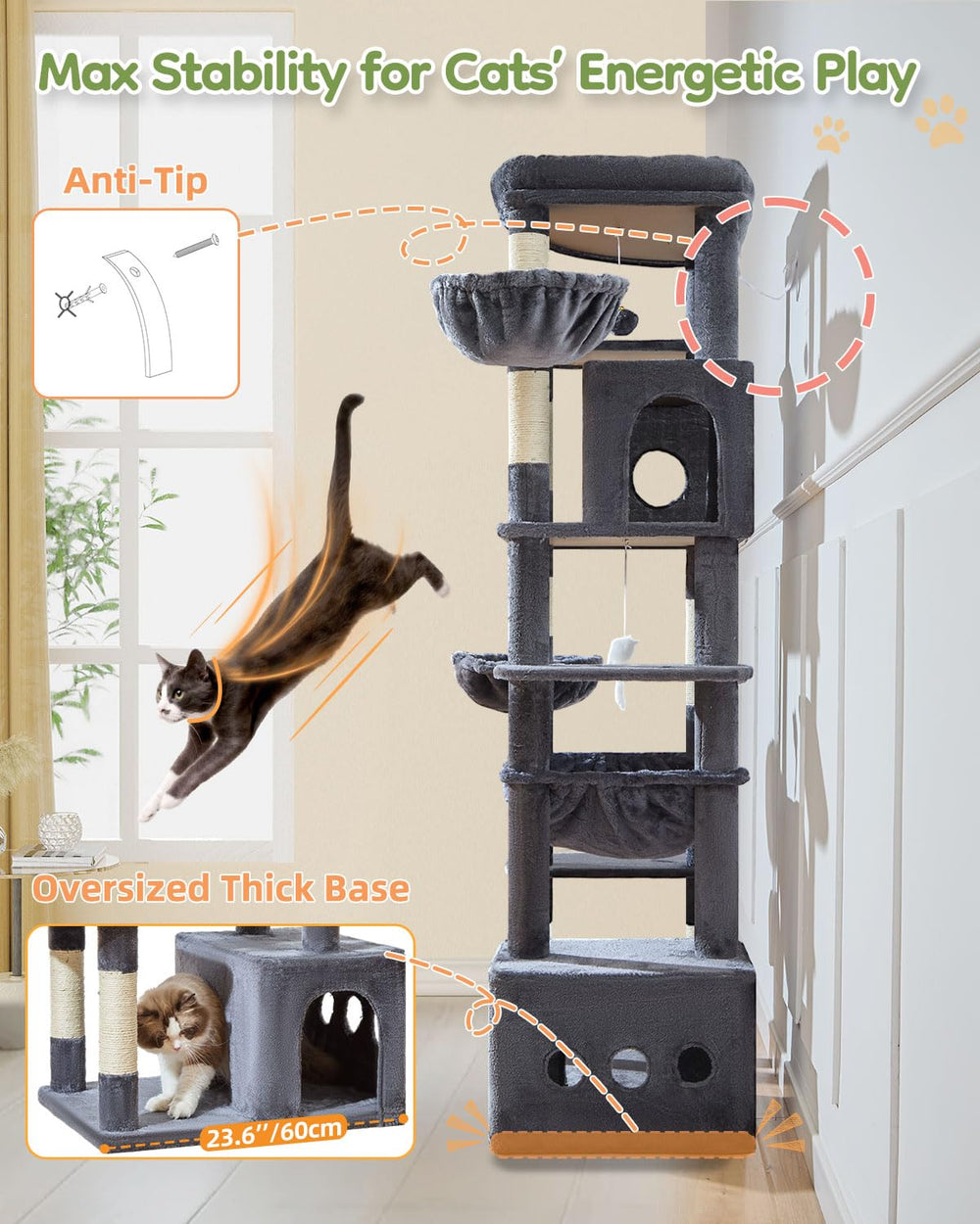 Taoqimiao seven scratching posts offer varied scratching angles and routines.