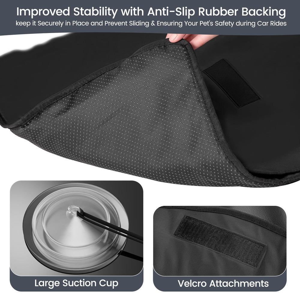 Tapizado easy-clean PU leather resists fur and grime after trips.