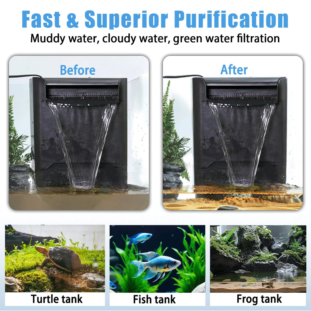 Tararium 290GPH Turtle Filter bottom suction draws debris from the substrate