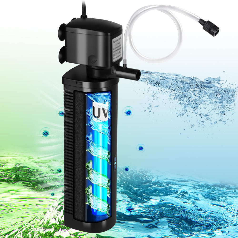 Tararium small pond filter with UV light improves water clarity.