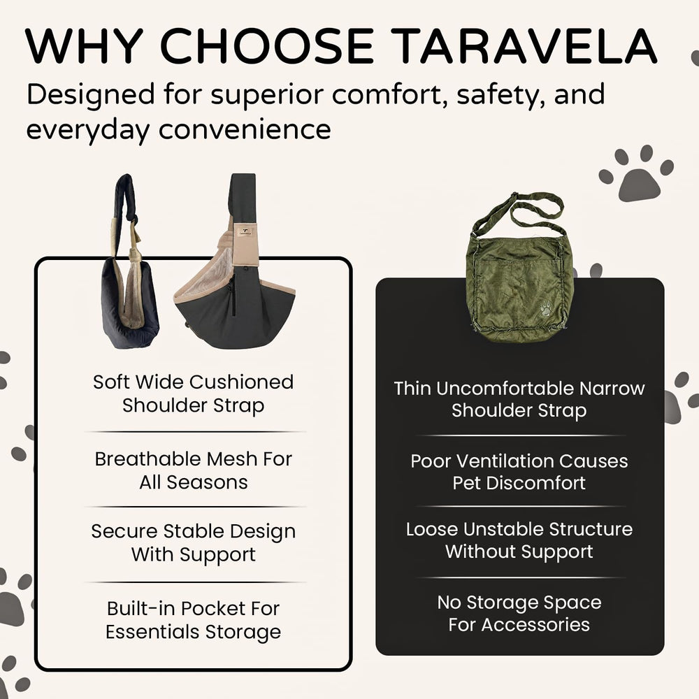 Taravela black dog carrier daily-use option suitable for walks.