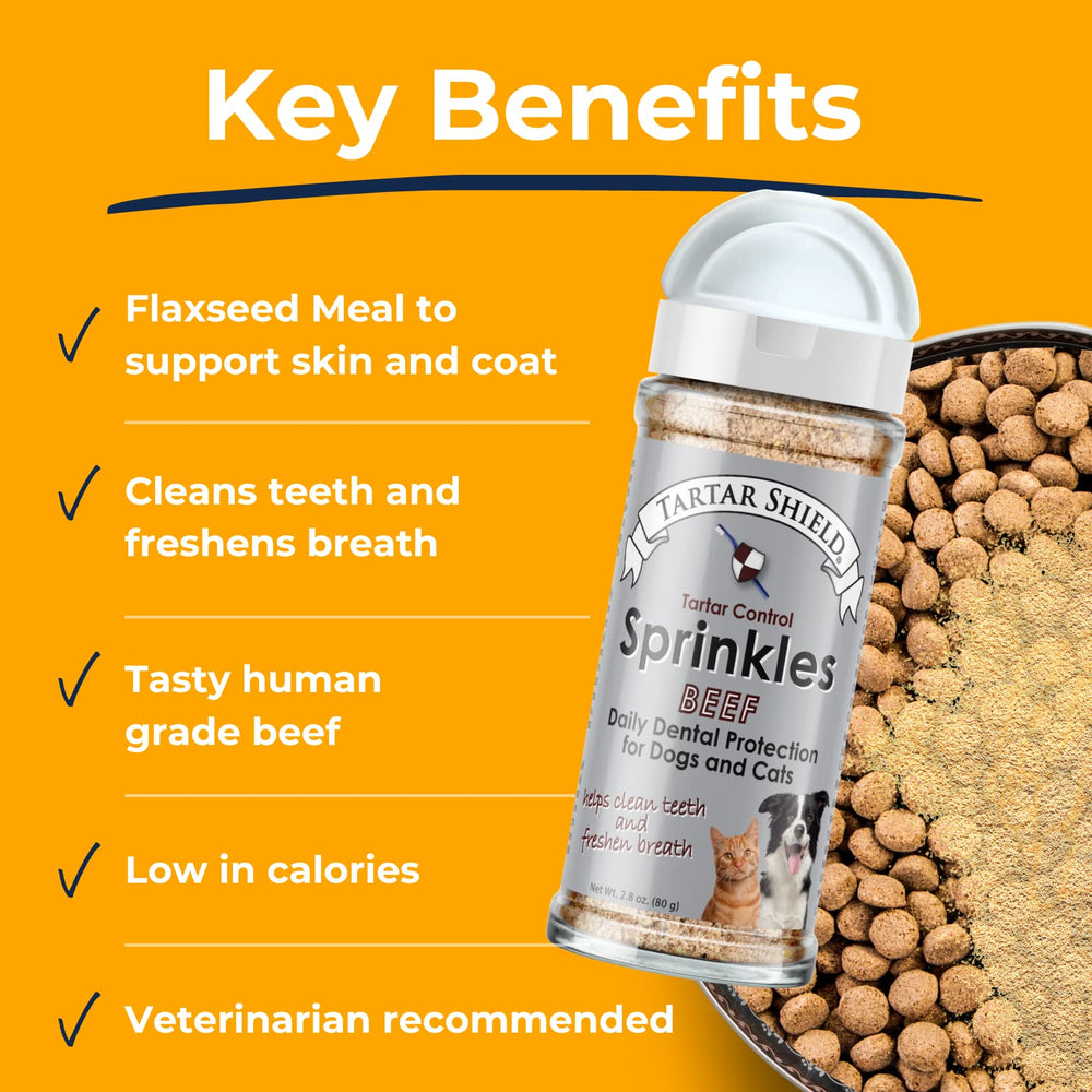 Tartar Shield Dental Sprinkles with flaxseed for fiber and fatty acids.